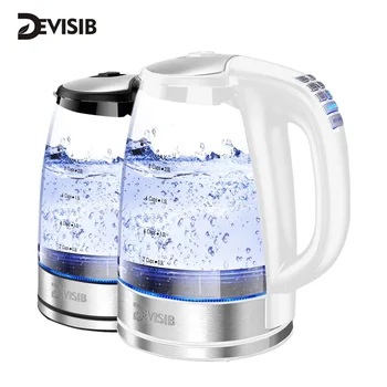 DEVISIB 2.0L Electric Glass Kettle 2200W Fast Boil Temp Control Keep Warm 4H Auto Shut-Off Boil-Dry Protection for Coffee & Tea
