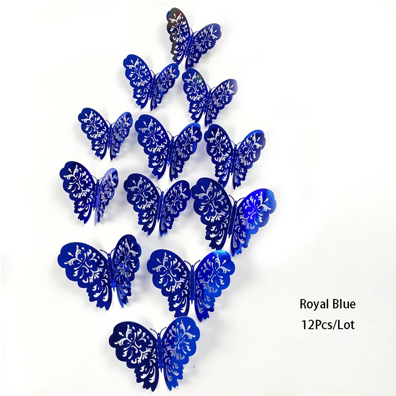 Iridescent 3D Butterfly Wall Stickers in Purple, Green, and Blue