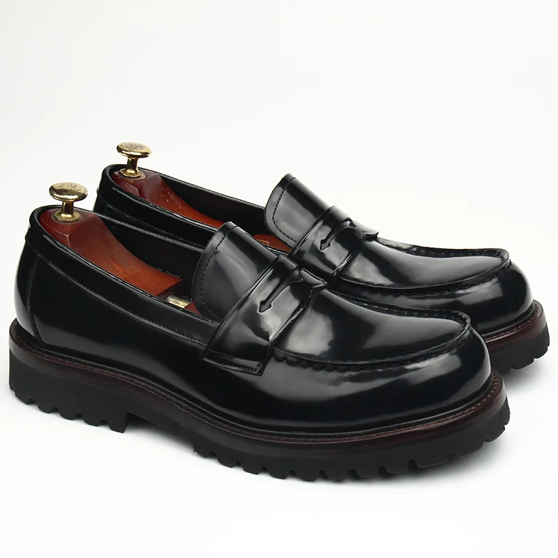 Leather shoes man, round head, formal marriage, thick soles, open beading craft bright, love, hand-made, high-end, style, large