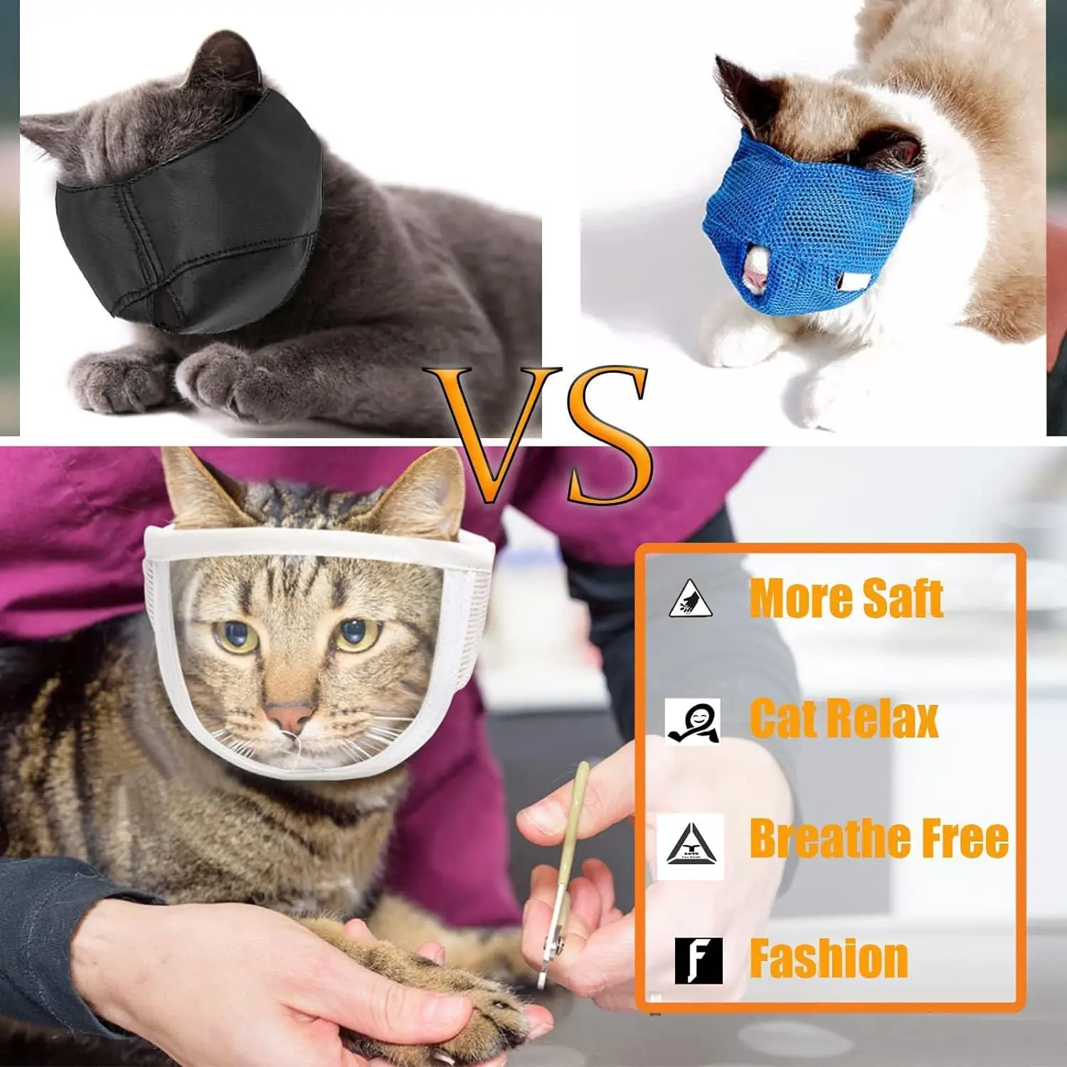 TONG New Cat Anti Bite Muzzles Breathable Transparent Cat Helmet Adjustable Kitten Mask for Nail Trimming Grooming 3