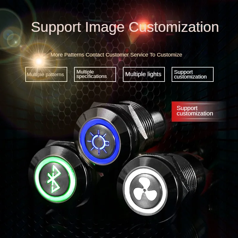 12MM 1pc Small Push Button Switch Led On/Off Sockets Metal Start Stop 6V/12v/24V/220V Momentary Electric Car Motorcycle latching