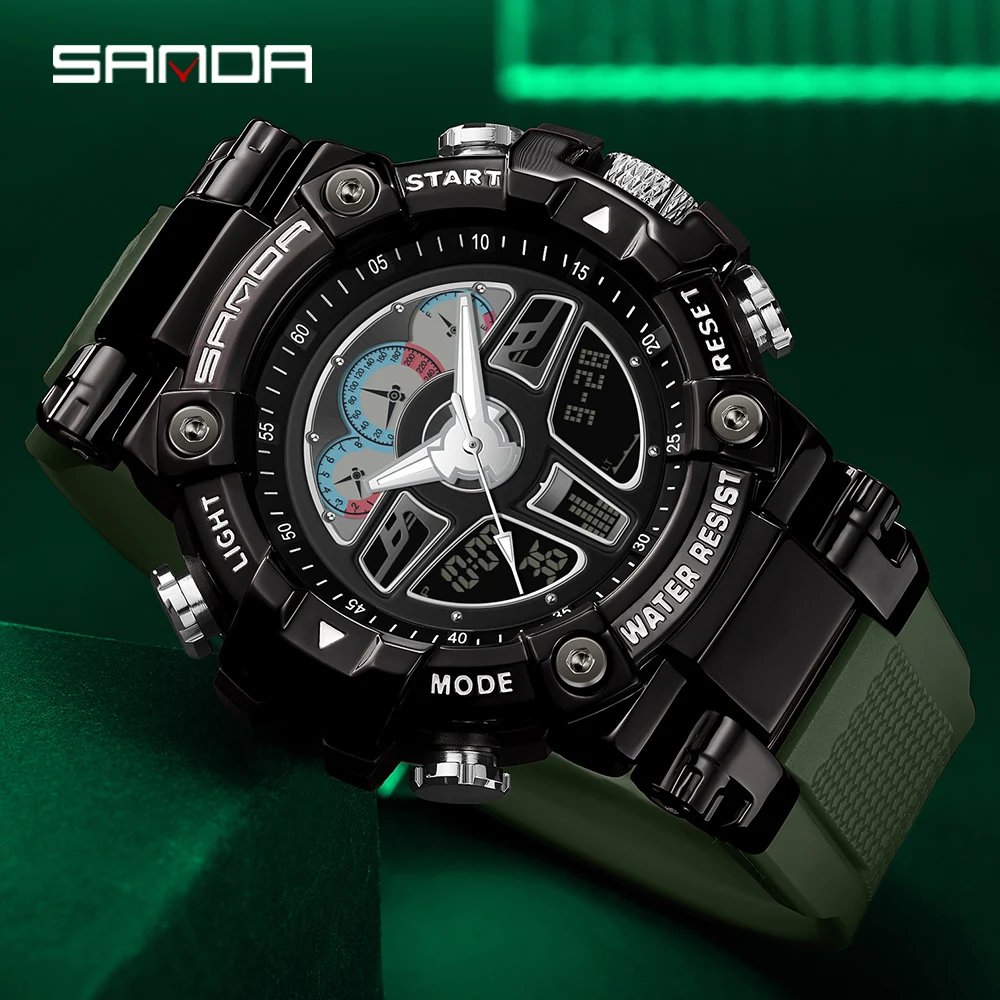 SANDA Top Brand Men's Sports Watches Military Hyun-chae Case Waterproof Multifunction Wristwatch Quartz Watch for Men Clock 3156