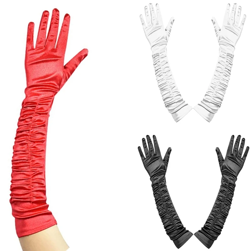 

Long Sleeve Gloves Party Gloves with Pleated for Women 1920s Flapper Elastic Elbow Length Masquerades Gloves HXBA