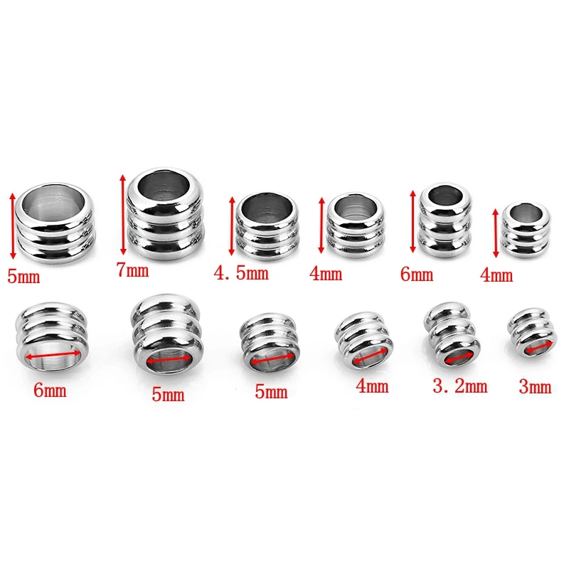 30pcs 3mm 4mm 5mm 6mm 스테인레스 스틸 큰 구멍 스페이서 비즈 DIY 쥬얼리 만들기 매력 목걸이 팔찌 튜브 비즈 도매