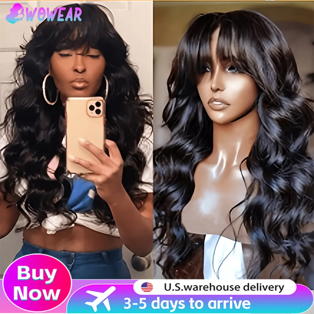 Body Wave Wig with Bangs - 200% Density Style