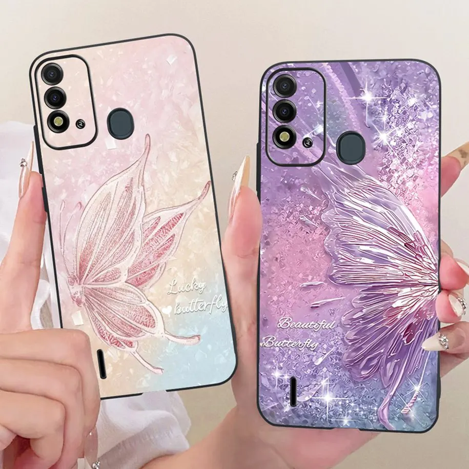 Elegant Flower & Butterfly Soft Black Silicone Phone Case