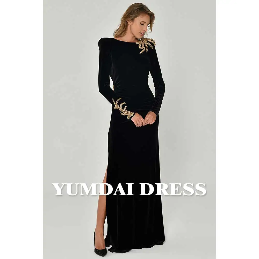 

YUMDAI Luxury Dubai Black Welvet Beaded Evening Dress Ladies High-end Formal Stage Gown Special Festival Haute Couture Dress