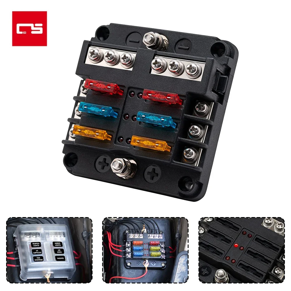 6 Ways Blade Fuse Holder Car Blade Holder Fuse Box With LED Indicator Light 12V 32V Screw Binding Post Fuse For Auto Marine