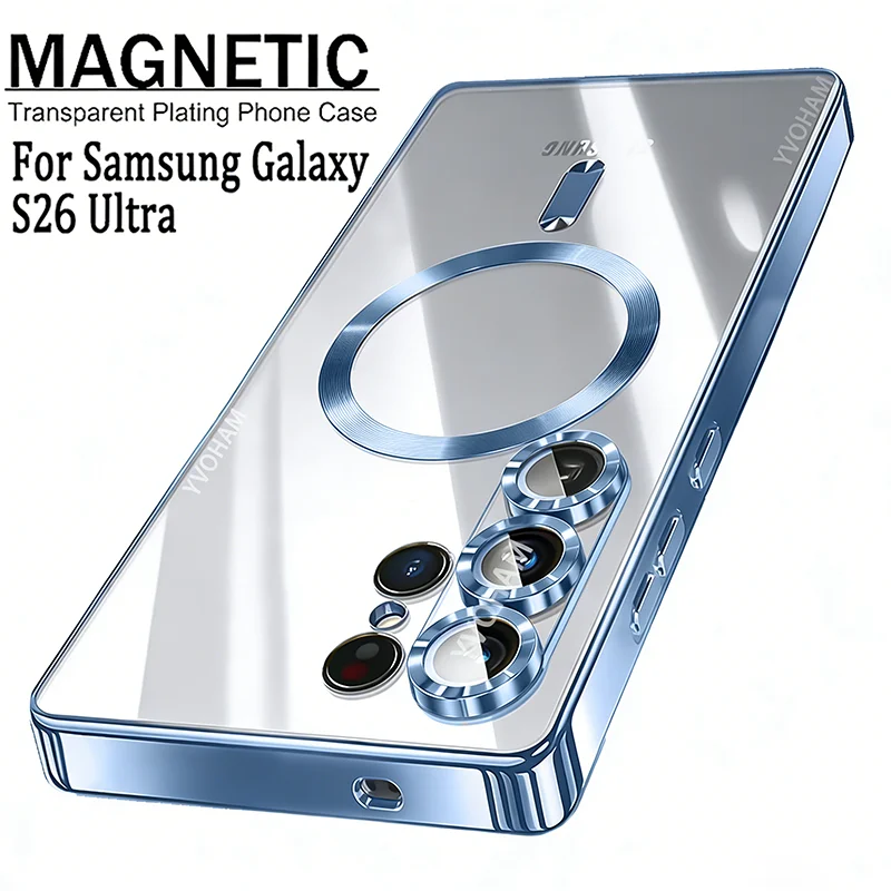 Luxury Transparent Plating Phone Case with Magnetic Protection Cover