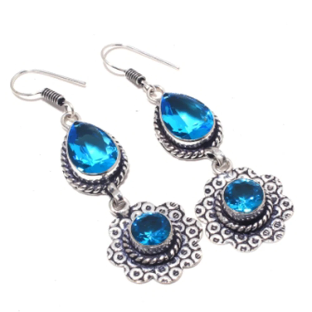 Orecchini Topas Blu Argenti Sovrapposti Su Rame, 63 Mm , E4136