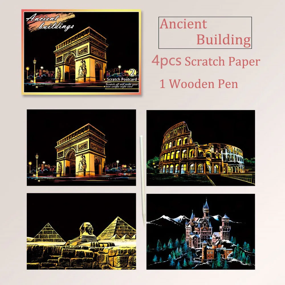 Rainbow Magic Scratch Art Paper - World City Attractions Series - DIY Drawing & Stress Relief Gift