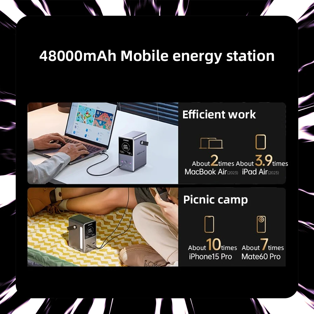 Banque d'alimentation portable PD3.1 avec écran d'affichage OLED, batterie articulation Rion, lumière LED, PPS, QC, téléphone, ordinateur portable, charge rapide bidirectionnelle, 300W, 48000mAh