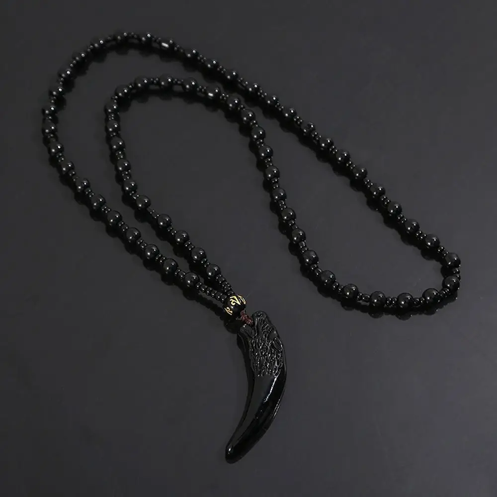 Jade Small Bead Wolf Tooth Pendant Couple Niche Design Chinese Style Necklace Girl Necklace Fashion Jewelry Men