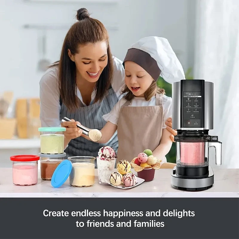 Ice Cream Pints Cup Reusable Ice Yogurt Container Storage Jar With Sealing Lid Proof 2/4Pcs For Ninja For NC299AM C300s Series