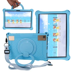 Enhanced Soft Silicone Universal Tablet Case - 360° Rotating Stand & Handle Grip with Shoulder Strap for Tab 10 HD 4G 2022 (SkyBlue Strap-Pen)
