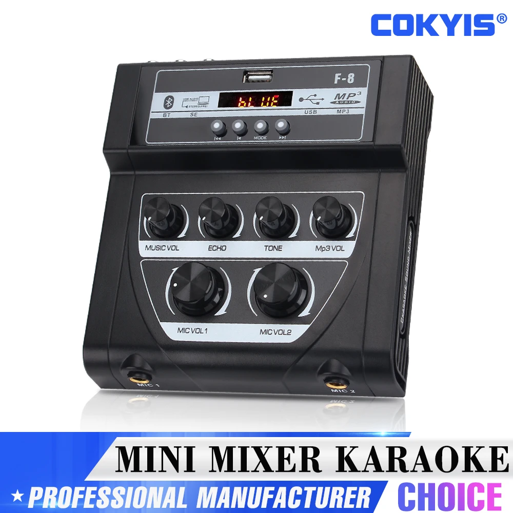 Mf-8 Mini Mixer Karaoke Audio Mixer Esterno Stereo Echo Doppio Microfono Amplificatore Di Ingresso Con Effetto Di Registrazione Bt Mp3