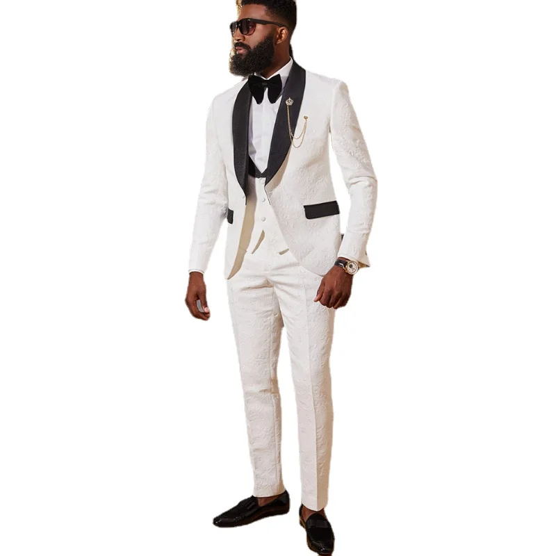 African Wedding Suits for Men Slim Fit Custom Groom Tuxedo 3 Piece Formal Business Male Suit Jacket with Vest Pants 2023