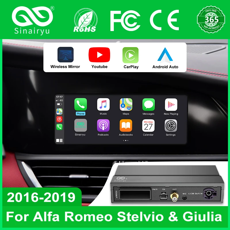 Sinairyu Auto Wireless Carplay Android Auto Per Modelli Alfa Romeo Stelvio E Giulia 16-19