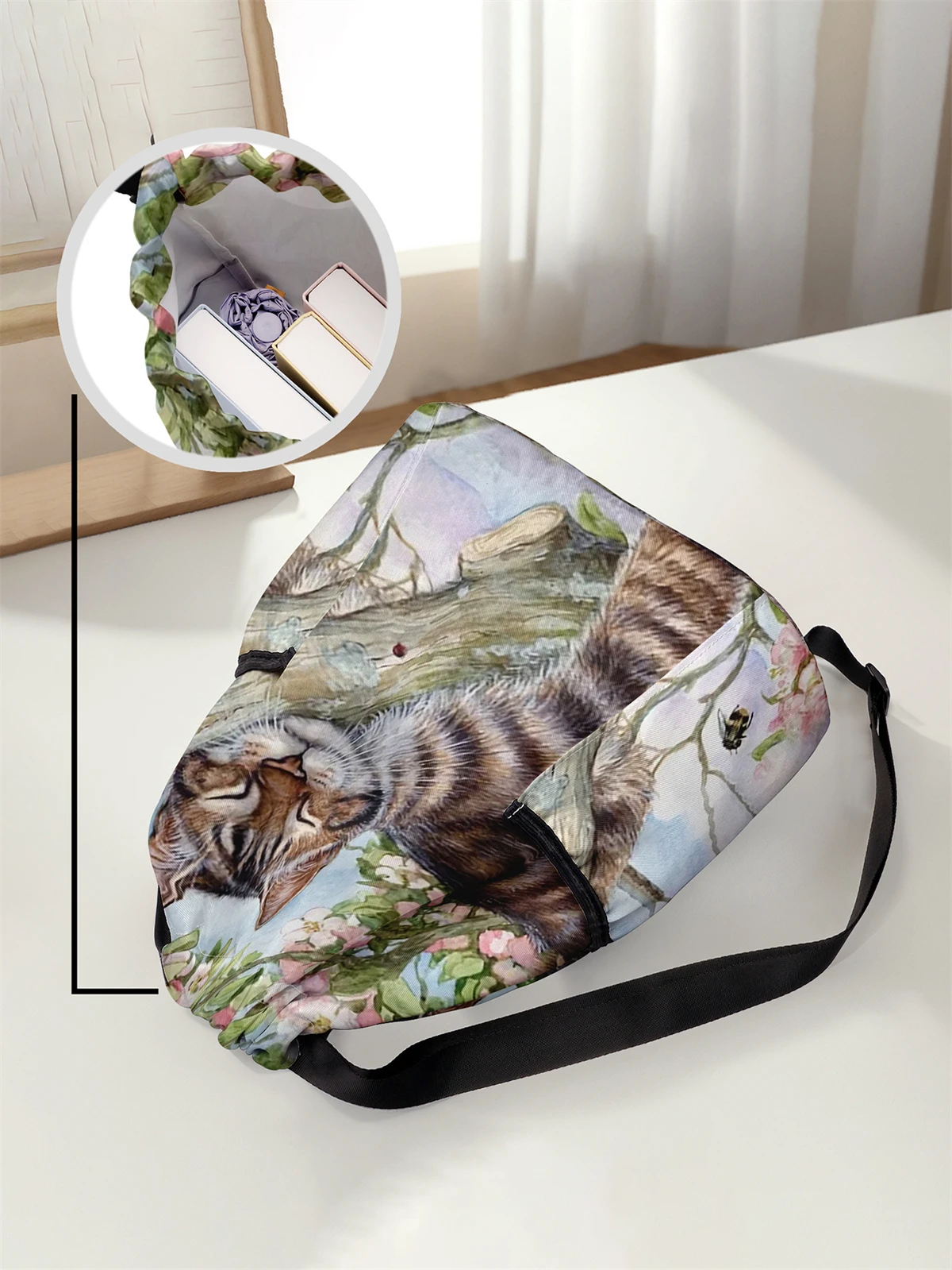 Cute Cat Pattern Printed Drawstring Backpack - Large Capacity Durable Fitness Bag, Sports Beach Backpack