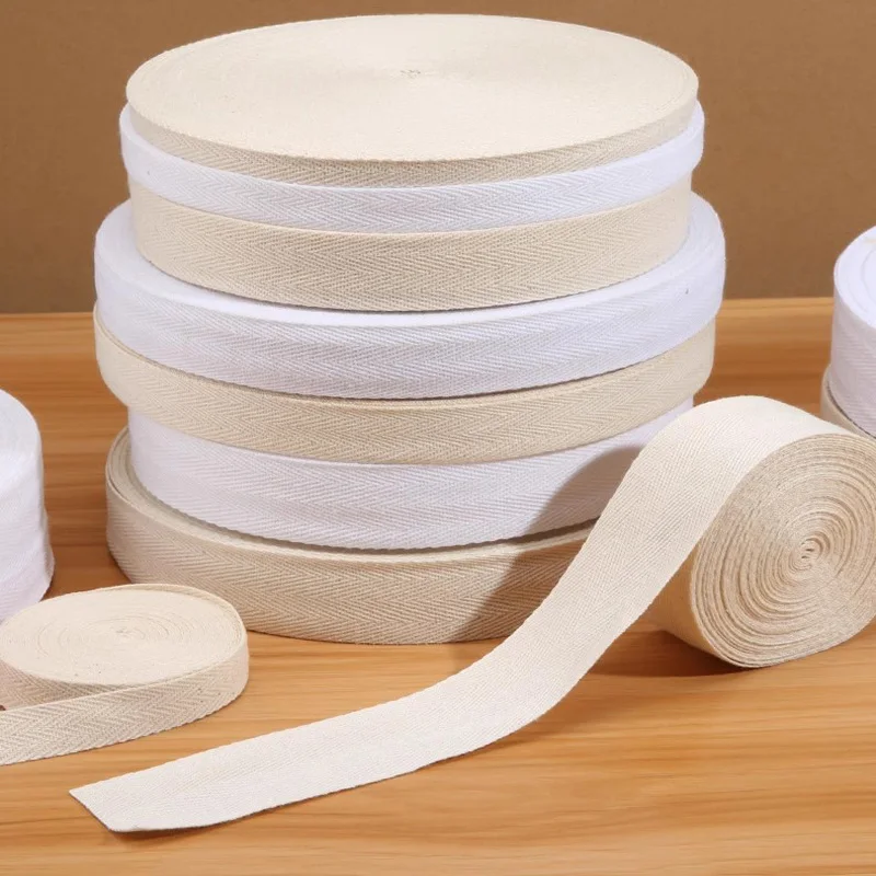 Description Picture 3 of itemCotton Woven Tape With Herringbone Pattern Edging Strip 10-60mm White Beige Twill Binding Ribbon Webbing Tape Sewing Supplies