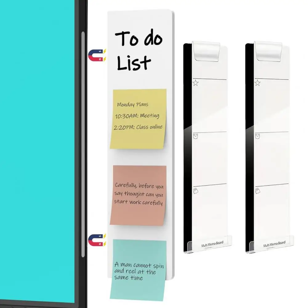 Computer Monitor Memo Pad Magnetic Monitor Memo Whiteboard with Self-adhesive Metal Strips 2 Pack Desk Accessories for Computer