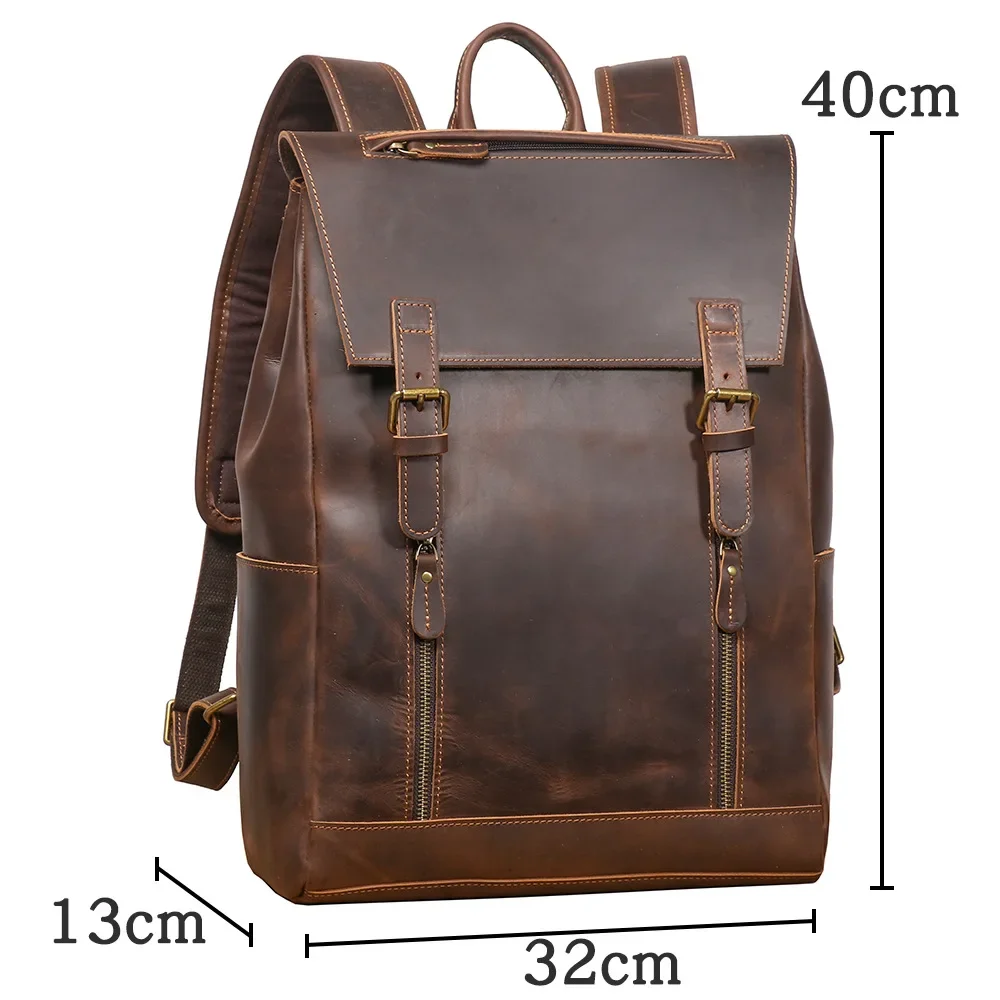 Vintage Full-Grain Leather Backpack Anti-Theft Laptop Bag for Work & Adventure