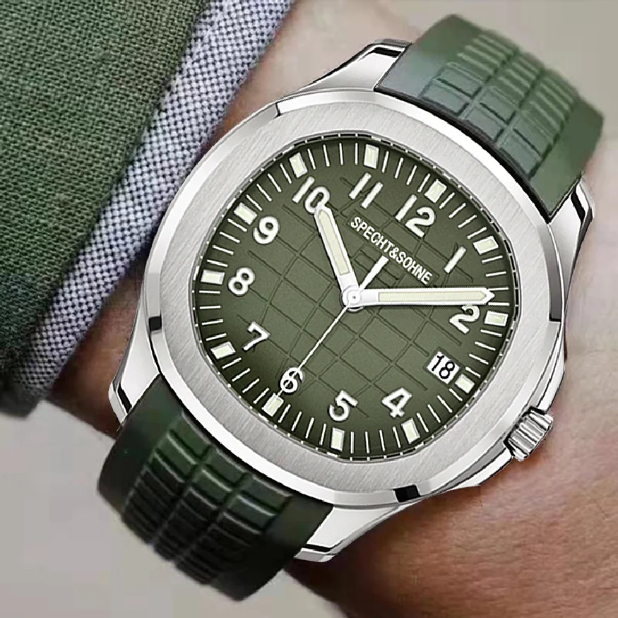 

2023 Relogio Masculino Watch For Men Specht&Sohne Mechanical Watches Stainless Steel Green Rubber Strap Wristwatch Reloj Hombr