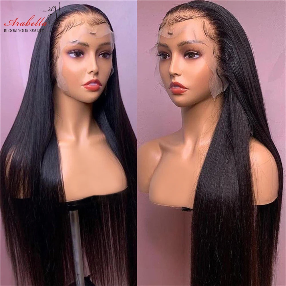 Human Hair Wig Lace Front Wig Human Hair Wigs Front Lace Wig Human Hair Wigs 13x4 Transparent Lace Straight Wig PrePlucked Bleached Knots Arabella Remy 100% Human Hair Lace Frontal Wig
