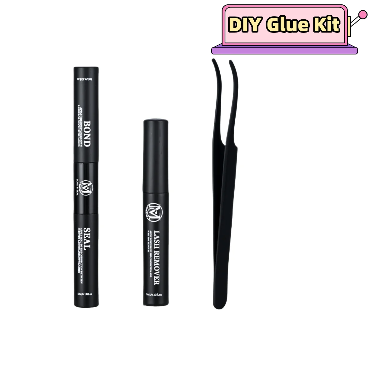 Eyelash Glue MJ Lash Bond and Seal 10ml Individual Lashes Glue and Seal Strong Hold Lash Extension Glue Remover 5ml Tweezers