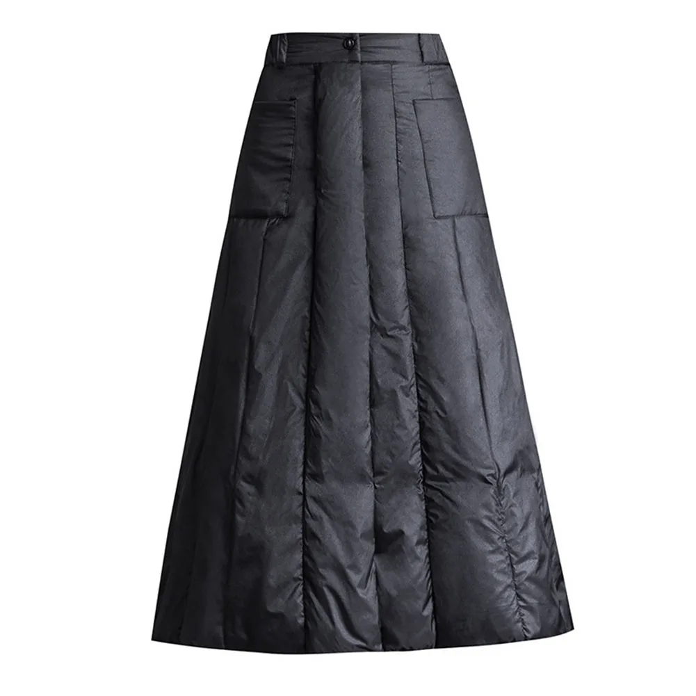 

Down Dress Down Skirt Tight Elastic Design Waist Skirt Winter Warmth Down Filling Mid-high Waist Apron Durable