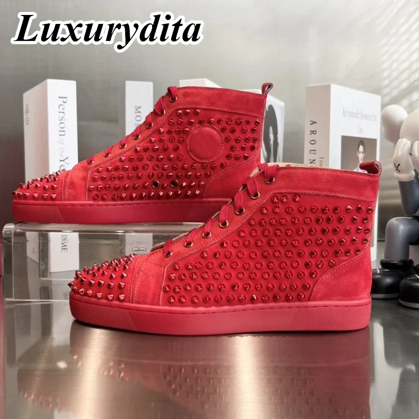 

LUXURYDITA Designer Men Casual Sneakers Real Leather Rivet Luxury Womens Tennis Shoes 35-47 Fashion Unisex loafers HJ1115