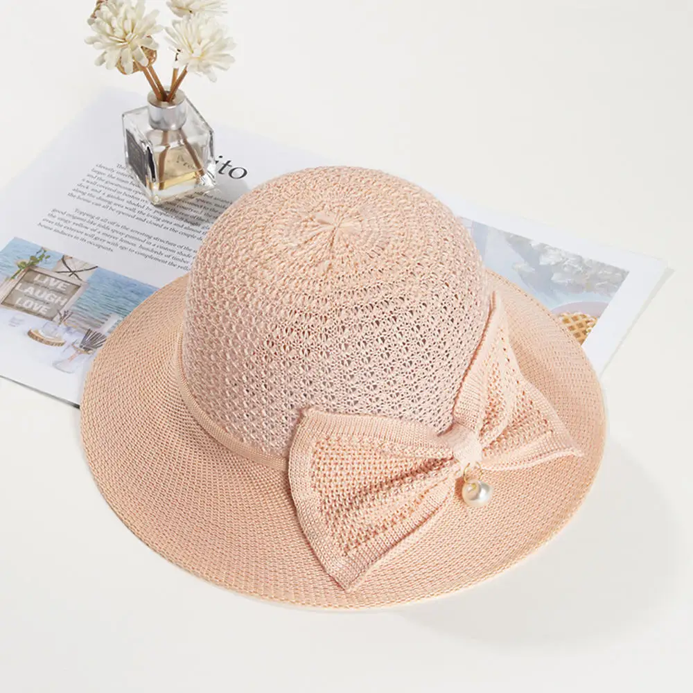 Women Vintage Fashion Folding Straw Bucket Hat Braid Summer Beach Sun Hat  w/ Bow