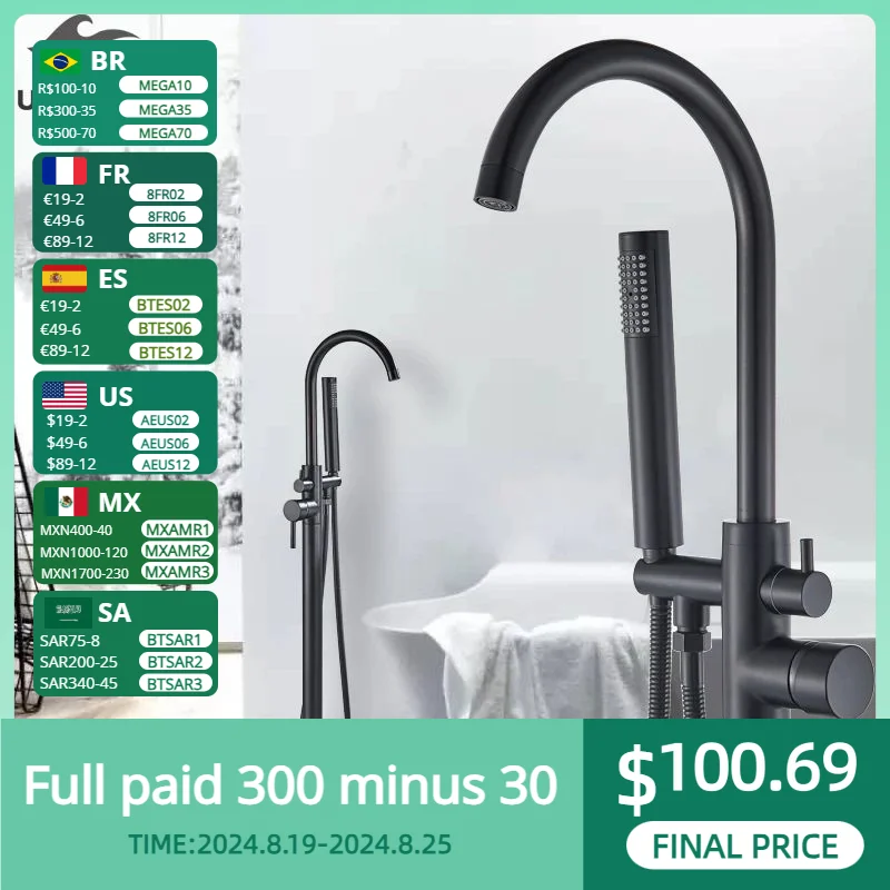 Bathtub Faucet Uythner Freestanding Bathtub Faucet Set Floor Standing Bath Mixer Tap Dual Handle Black Bathtub Tap For Bathroom Faucets