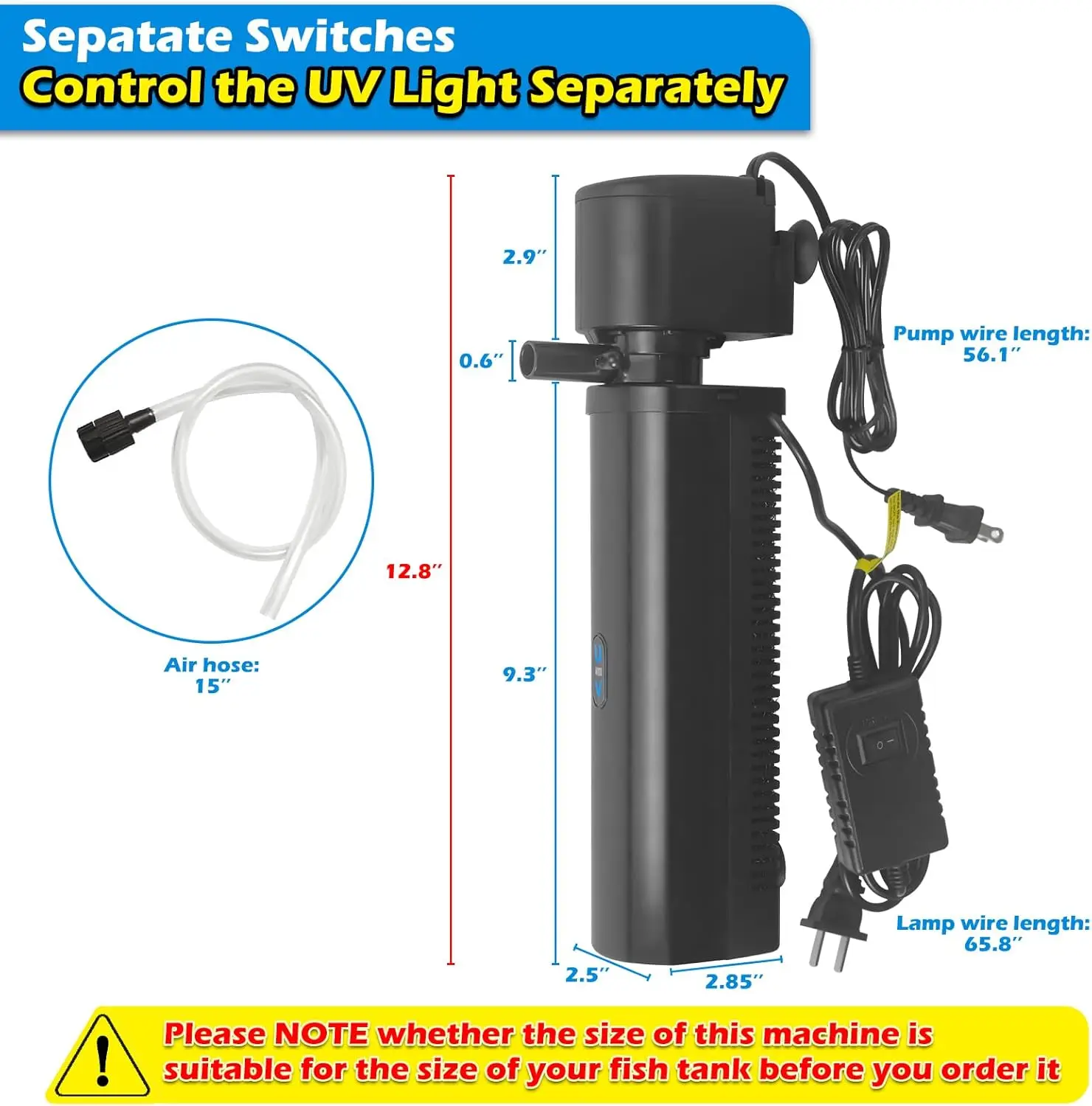 Aquarium Filter for 40-150 Gallon Tank U-V Fish Tank Green Clean Machine Submersible Powerful Pump Canister Filter 400GPH