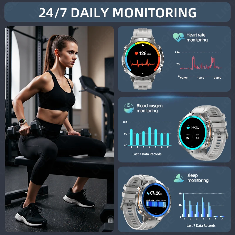 LIGE New 900mAh Large Battery Smart Watch Men Outdoor Sports 1ATM Fitness Tracker Voice Call AMOLED Smartwatch Compass Bracelet