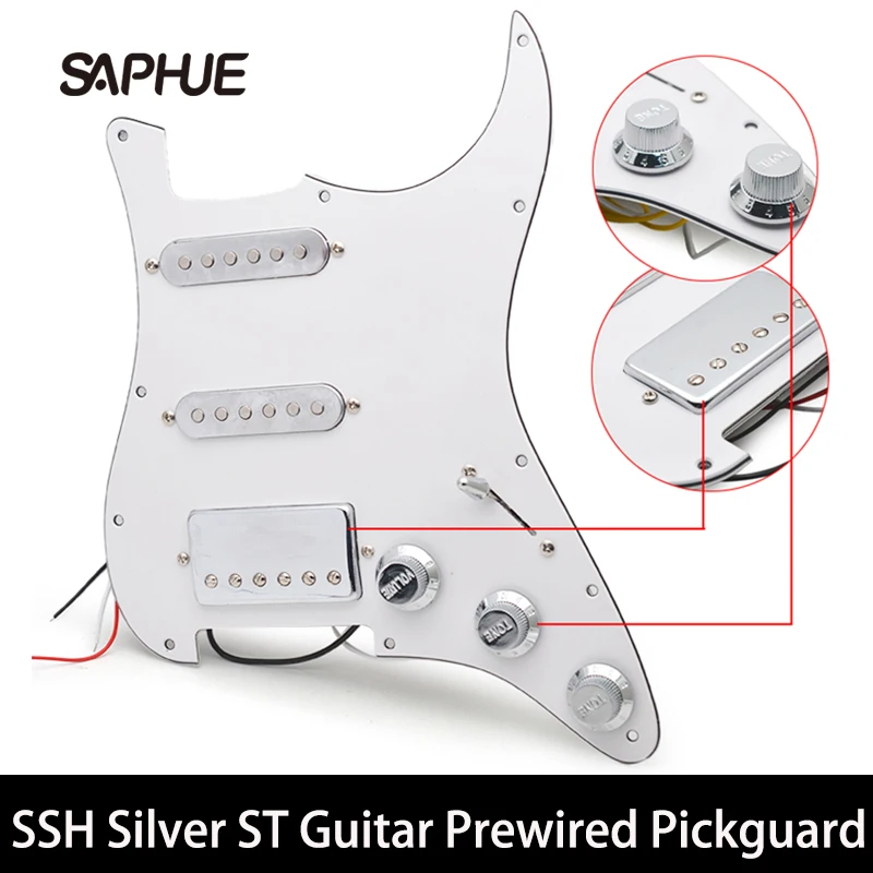 

New SSH Silver Pickup Pickguard 48/50/52mm ST Guitar Pickguard and Loaded Prewired Scratchplate Assembly Brass Cover Humbucker