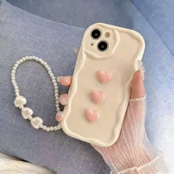 Custodia per telefono morbida a forma di cuore con caramella 3D cartoon e laccetto