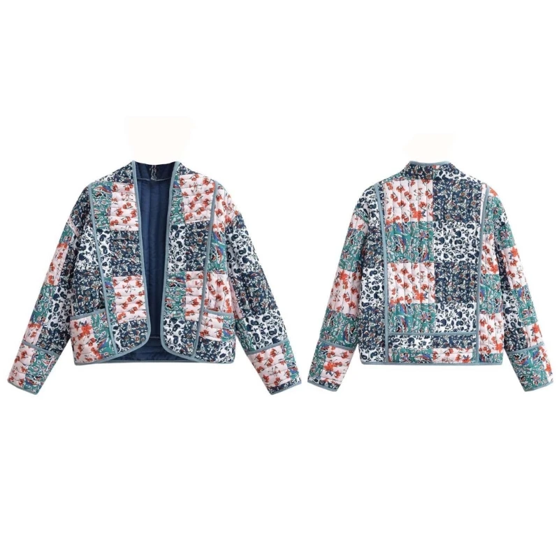 Womens Lightweight Quilted Jackets Long Sleeve Open Front Cropped Puffer Coat Winter Warm Padded Outwear