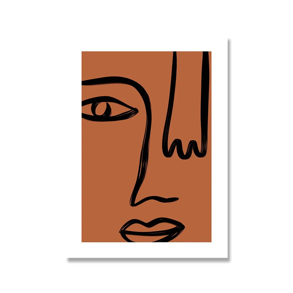 thumbnail image 1 of Póster de arte lineal con rostro abstracto estilo bohemio chic, impresión en lienzo beige y negro para decoración de pared del hogar moderno, 1 of 5