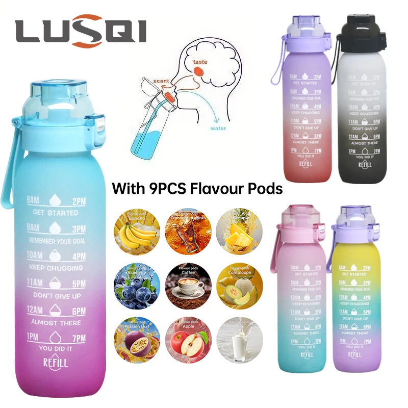 1000ML Flavor Water Bottle With Straw With 9PCS Flavor Pods Fashion Fitness Water Bottle For Outdoor Activities Sports 1PC sports water bottle sports bottle water bottle