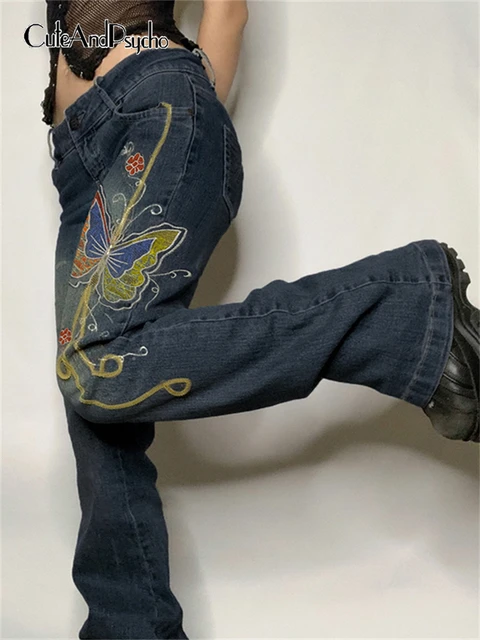 Low Waisted Y2k Grunge Baggy Jeans Harajuku Fairycore Cute Cargo Pants  Streetwear Casual Fashion Denim Trousers - Jeans - AliExpress