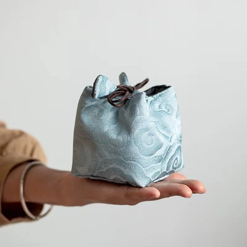 Chinese Style Tea Ceremony Master Cup Cloth Bag Art Portable Bag Square Brocade Drawcord Embroidery Thicken Storage ZD46