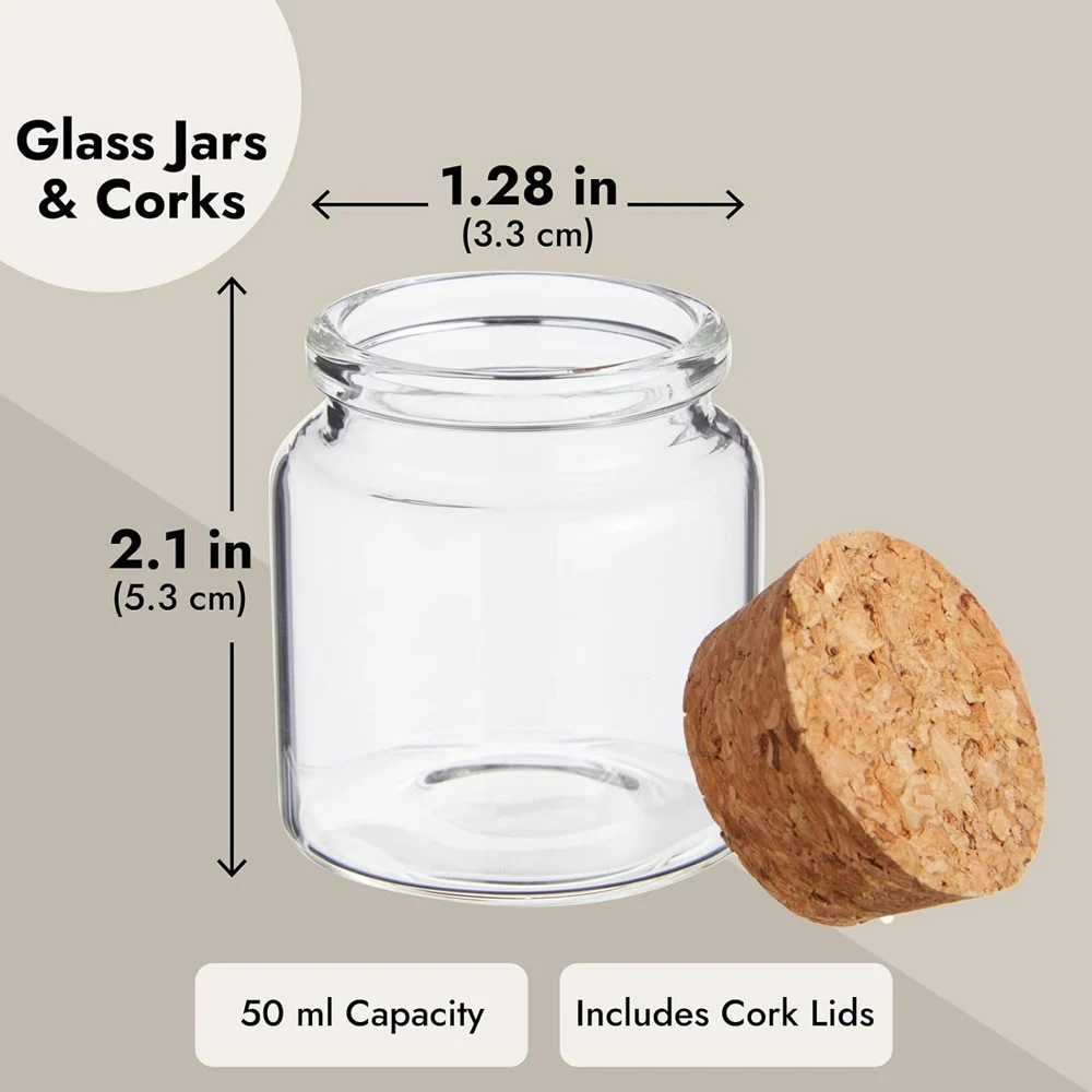 12/24pcs Small Glass Jars with Cork Lids, 50ml Mini Bottles for DIY Crafts, Party Favors, Sand 2
