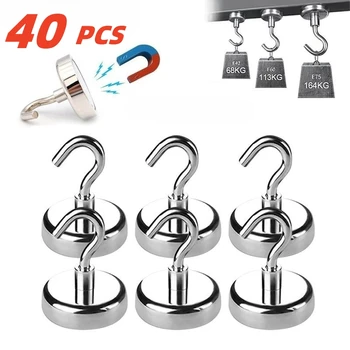 Ganchos magnéticos fuertes para almacenamiento, ganchos multiusos para el hogar, barra de cocina, almacenamiento de llaves, colgadores de baño, 40 piezas