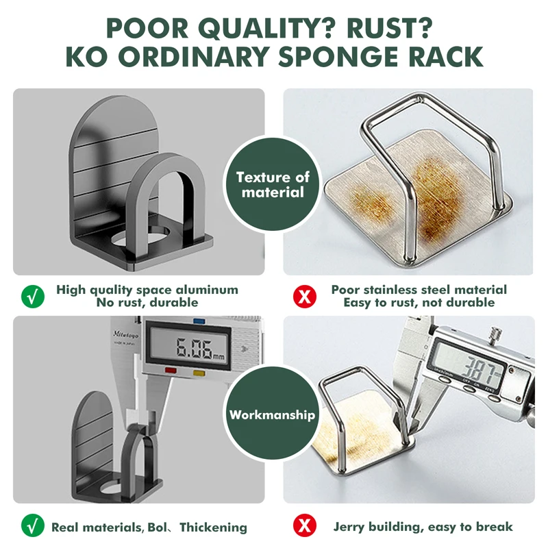 Sink Sponge Holder Space Aluminium Kitchen Sink Dish Washing Drain Drying Rack Storage