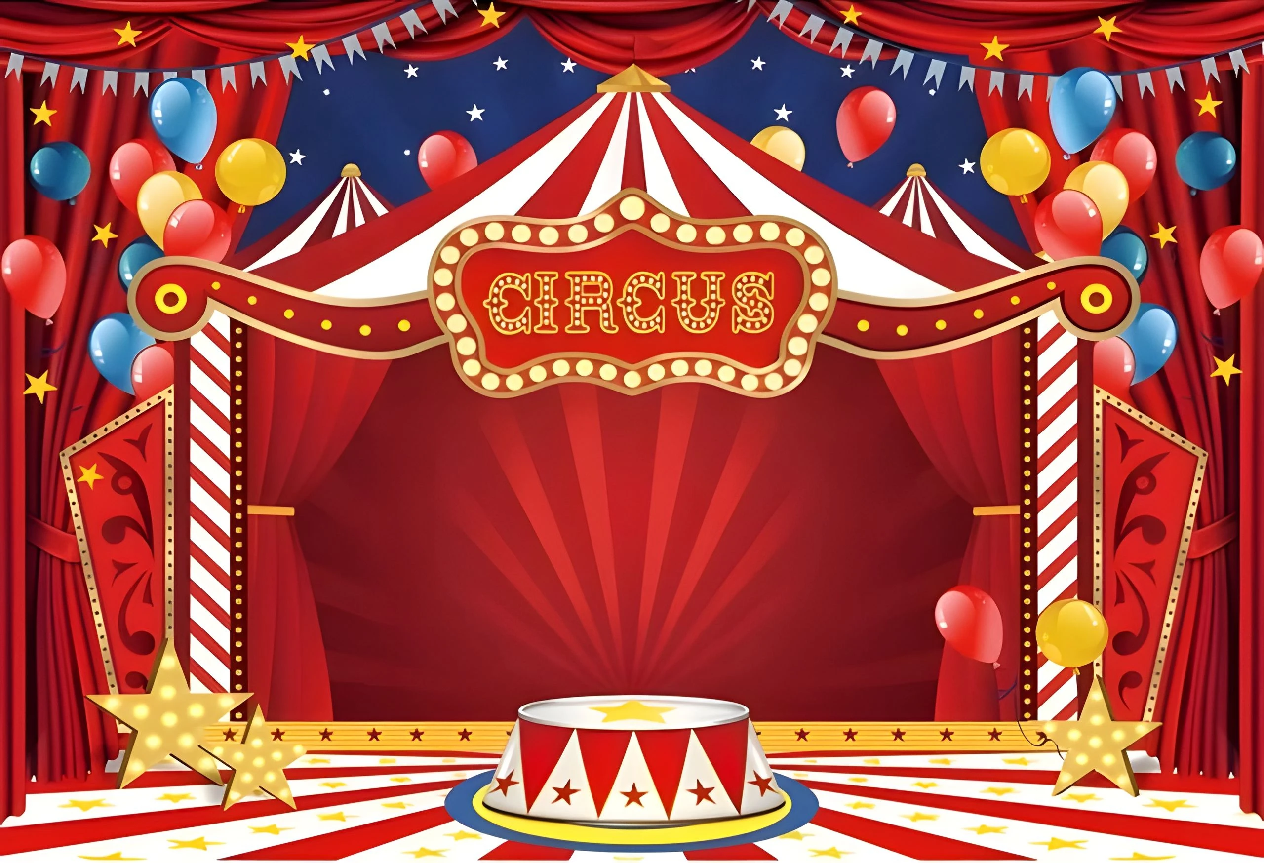 Circus Striped Balloon Ferris Wheel Carnival Light Tent Neonato Compleanno Fondale In Poliestere Sfondo Per Feste