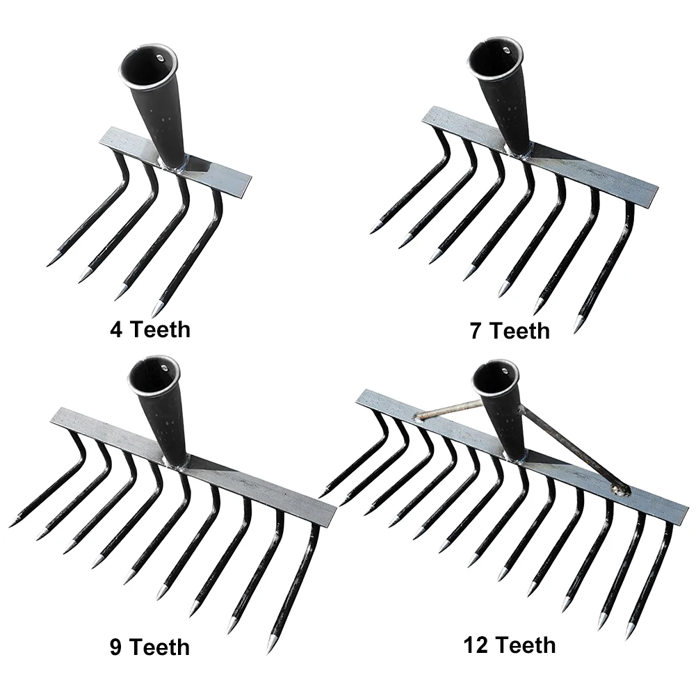 Description Picture 4 of itemHigh Carbon Steel Nail Rake Multifunctional 4/7/9/12 Teeth Garden Rake Labour-Saving Gardening Weeding Rake Agricultural Tools