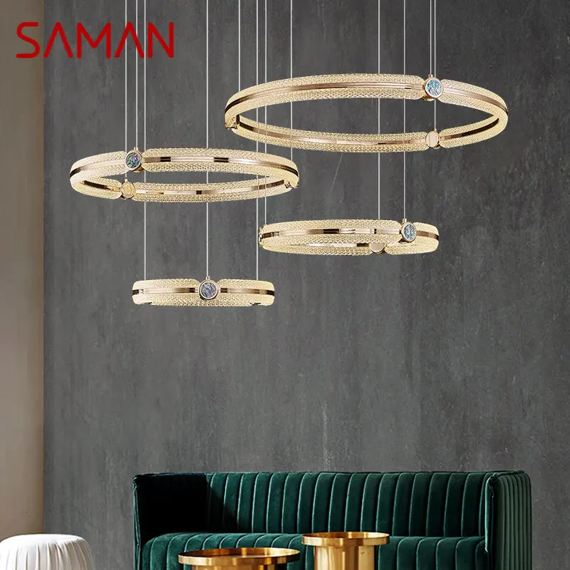 

SAMAN Nordic Chandelier Led 3 Colors Creative Light Luxury Ring Pendant Lamp Home Living Dining Room Bedroom Fixtures
