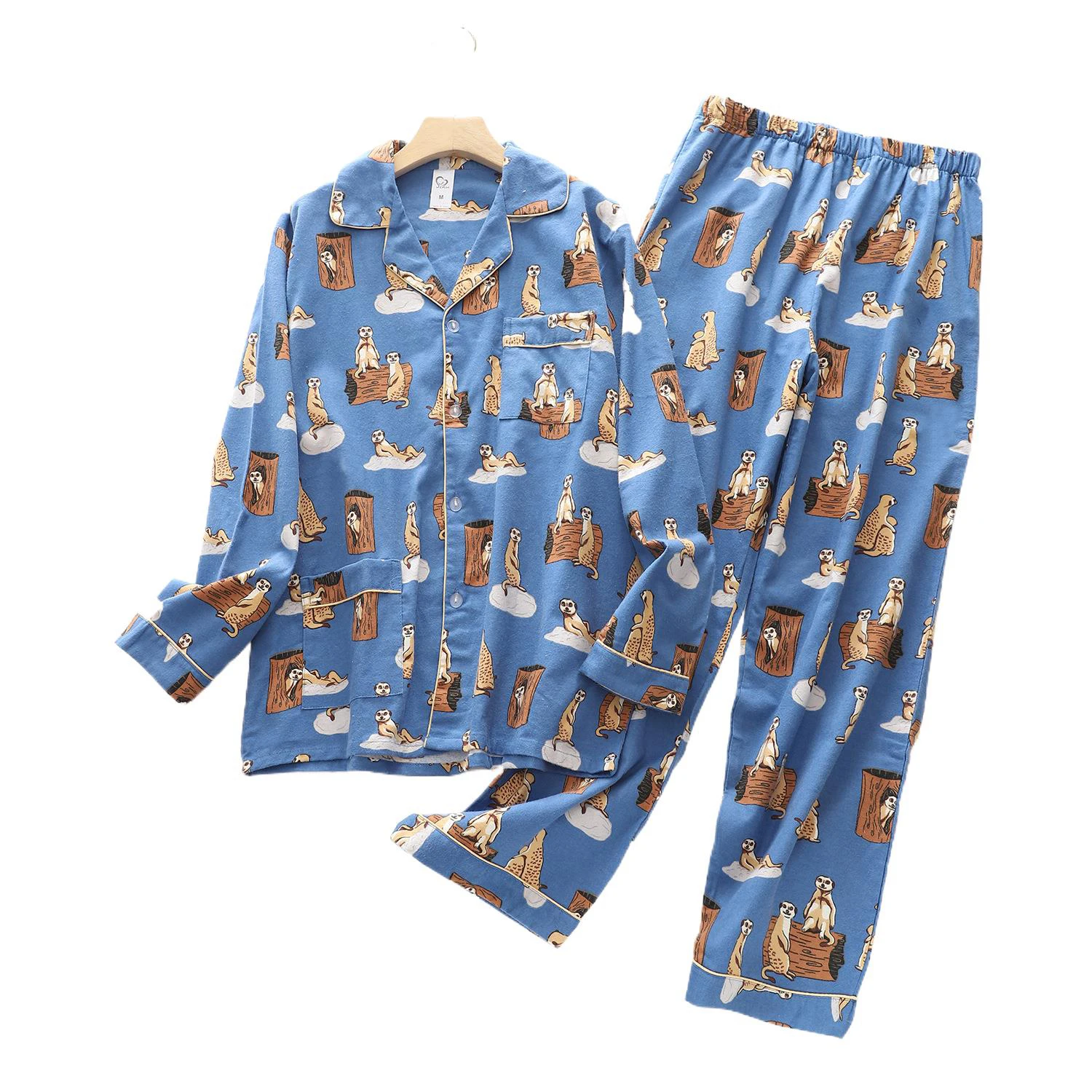 Mens Brushed Cotton Pajamas Sets Sleepwear Home Clothing plus size 100KG pajamas set man pajamas set