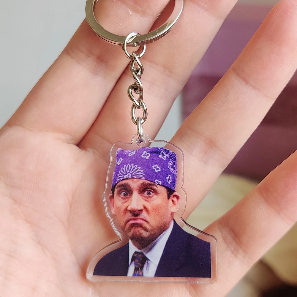 The Office Figures Funny Memes Keychain Dwight Schrute Michael Scott Acrylic Keyring Key Holder